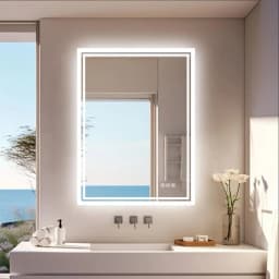 LED Light Bathroom Mirror Illuminated Wall Mounted Vanity Makeup Anti-Fog Rectangle 3 Colors Touch Light