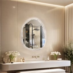 70/80/90cm LED Bathroom Mirror with Lights Crystal Clear Glass Bathroom Vanity Mirror with Backlight 3 Colors Setting, Anti-fog