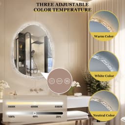 70/80/90cm LED Bathroom Mirror with Lights Crystal Clear Glass Bathroom Vanity Mirror with Backlight 3 Colors Setting, Anti-fog