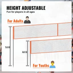 SucceBuy 4-Way Volleyball Net 14 x 14FTAdjustable Height Badminton Net Set for Backyard Beach Lawn Easy Setup with Carrying Bag