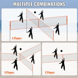 SucceBuy 4-Way Volleyball Net 14 x 14FTAdjustable Height Badminton Net Set for Backyard Beach Lawn Easy Setup with Carrying Bag