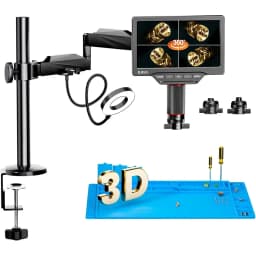 Elikliv EM3K-3D Max 10.1"3D Digital Microscope with Magnetic Dual Lens HDMI 3K Soldering Microscopio for Electronics w/Flex Arm