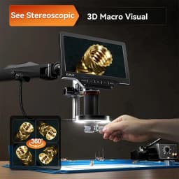 Elikliv EM3K-3D Max 10.1"3D Digital Microscope with Magnetic Dual Lens HDMI 3K Soldering Microscopio for Electronics w/Flex Arm