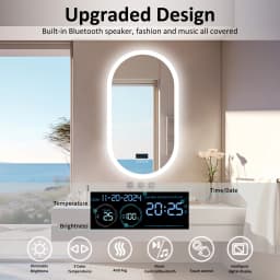 LUVODI LED Lighted Bluetooth Bathroom Mirror Backlit Dimmable Vanity Mirror Anti-Fog with Time And Date Display for Home