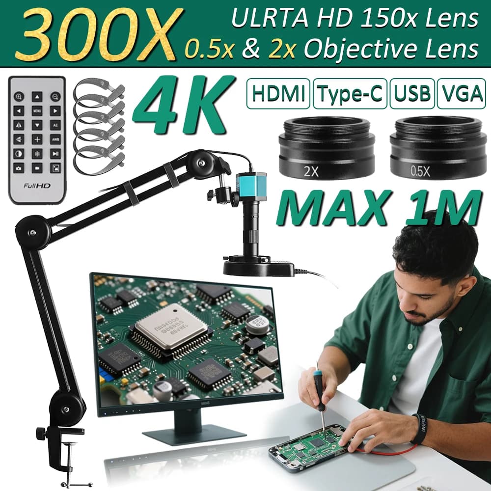 IMX415 4K 300x Digital Microscope For Soldering Recording 48MP Industrial Electronics Microscope Phone Repair Jewelry Repair