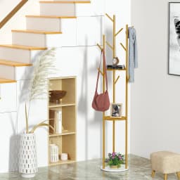 Metal Gold Coat Rack Stand with Marble Shelf - Heavy Duty Freestanding Hall Tree for Entryway, 9 Hooks