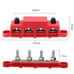 2pcs 4 Post Power Distribution Block Terminal Screw Bus Bar 250A 12V-48V DC M8