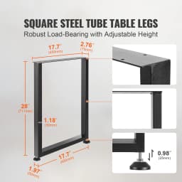 SucceBuy 2pcs 28 in Table Legs Adjustable Furniture Legs Square Reinforced Steel Office Table leg Max Load 1000 lbs For Home DIY