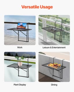 SucceBuy Balcony Hanging Table Metal Folding Balcony Railing Table Outdoor Balcony Bar Table for Railings Serving Table