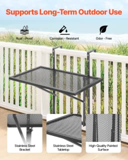 SucceBuy Balcony Hanging Table Metal Folding Balcony Railing Table Outdoor Balcony Bar Table for Railings Serving Table
