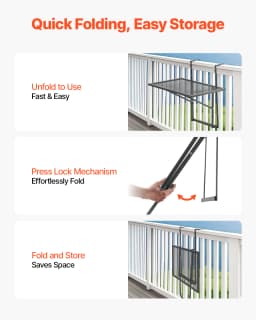 SucceBuy Balcony Hanging Table Metal Folding Balcony Railing Table Outdoor Balcony Bar Table for Railings Serving Table