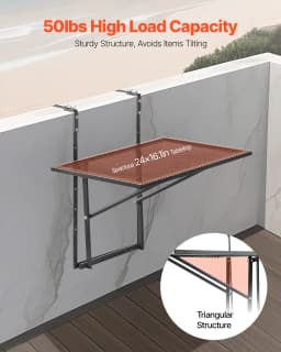 SucceBuy Balcony Hanging Table Metal Folding Balcony Railing Table Outdoor Balcony Bar Table for Railings Serving Table