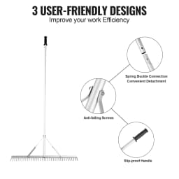 SucceBuy Landscape Rake 36" Head Aluminum Landscape Rake Lake Weed Rake w/ 75" Long Handle for Lawn Care Weeding Lake Garden
