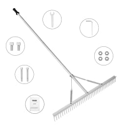 SucceBuy Landscape Rake 36" Head Aluminum Landscape Rake Lake Weed Rake w/ 75" Long Handle for Lawn Care Weeding Lake Garden