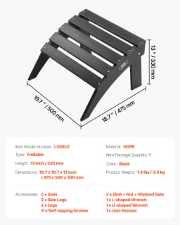 SucceBuy Adirondack Ottoman HDPE Plastic Folding Adirondack Ottoman Weather Resistant Foot Rest for Chair Uesed for Backyard