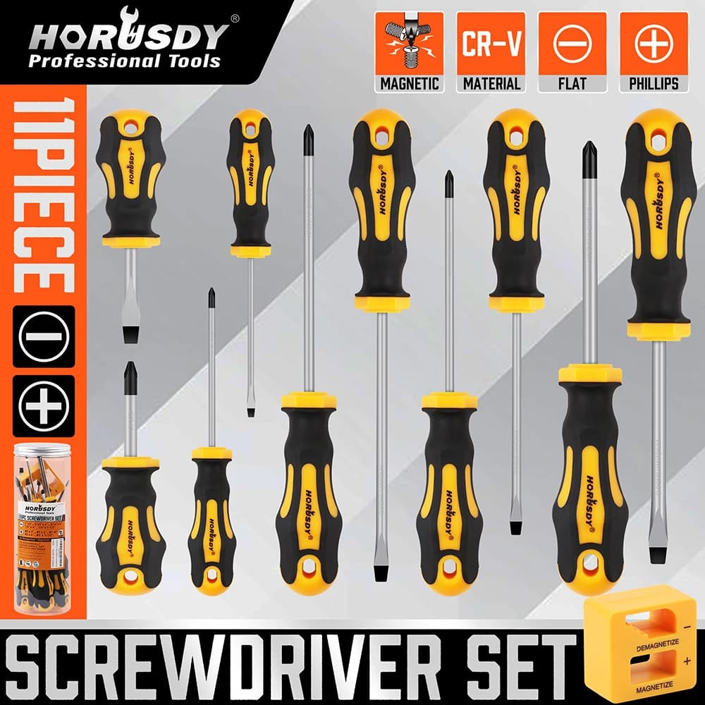 HORUSDY 11-Piece Magnetic Screwdriver Set Phillips Flat Head Tip with Magnetizer