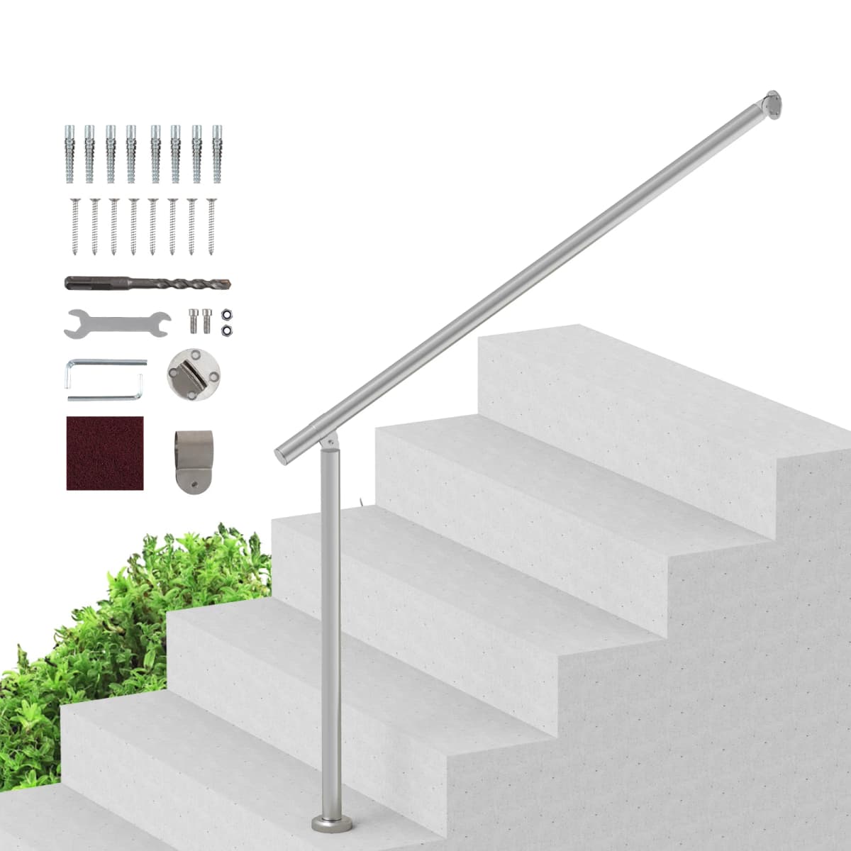 SucceBuy Handrails for Outdoor Steps 47.3 in / 120cm Deck Railing Kit Wall Floor Mounted for Outside Steps with Installation Kit