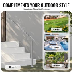 SucceBuy Handrails for Outdoor Steps 47.3 in / 120cm Deck Railing Kit Wall Floor Mounted for Outside Steps with Installation Kit