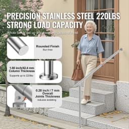 SucceBuy Handrails for Outdoor Steps 47.3 in / 120cm Deck Railing Kit Wall Floor Mounted for Outside Steps with Installation Kit