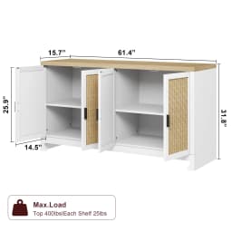 Rattan Accent Storage Cabinet with 4 Doors and Shelf - Modern Console Coffee Bar Cabinet for Dining Room, Kitchen, Living Room,
