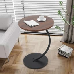 【New】Small Side Table Side Table Round Sturdy Stable Support Density Board Tabletop Practical Carbon Steel Frame for Bedside