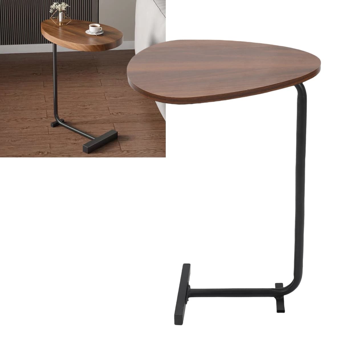 【New】Small Side Table Side Table Round Sturdy Stable Support Density Board Tabletop Practical Carbon Steel Frame for Bedside