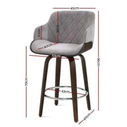 Set of 2 Swivel Velvet Bar Stools with Padded Seat and Wooden Legs