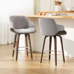 Set of 2 Swivel Velvet Bar Stools with Padded Seat and Wooden Legs
