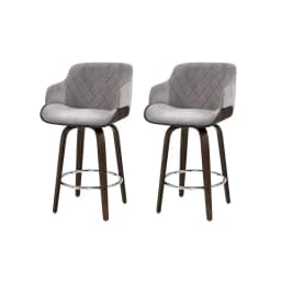 Set of 2 Swivel Velvet Bar Stools with Padded Seat and Wooden Legs