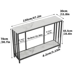 120cm Long Sintered Stone Console Table 2 Tier Sofa Storage Table Entryway Table Metal Black Frame for Hallway Living Room