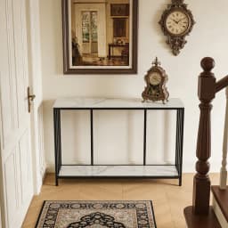 120cm Long Sintered Stone Console Table 2 Tier Sofa Storage Table Entryway Table Metal Black Frame for Hallway Living Room