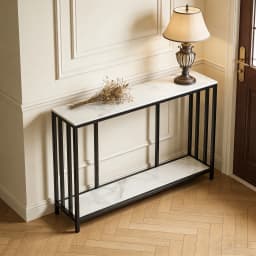 120cm Long Sintered Stone Console Table 2 Tier Sofa Storage Table Entryway Table Metal Black Frame for Hallway Living Room