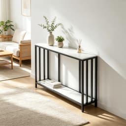 120cm Long Sintered Stone Console Table 2 Tier Sofa Storage Table Entryway Table Metal Black Frame for Hallway Living Room