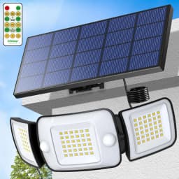 intelamp Outdoor 4000mah Solar Security Flood Lights With Larger Solar Panel Two Motion Sensors Remote Control Waterproof Outdoor Solar Street Wall Lamp With 3 Meters 9.8ft Cable For Garden Yard Path Garage
