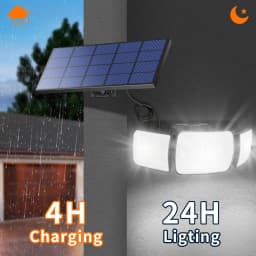 intelamp Outdoor 4000mah Solar Security Flood Lights With Larger Solar Panel Two Motion Sensors Remote Control Waterproof Outdoor Solar Street Wall Lamp With 3 Meters 9.8ft Cable For Garden Yard Path Garage