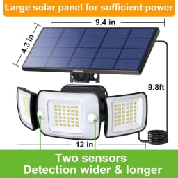 intelamp Outdoor 4000mah Solar Security Flood Lights With Larger Solar Panel Two Motion Sensors Remote Control Waterproof Outdoor Solar Street Wall Lamp With 3 Meters 9.8ft Cable For Garden Yard Path Garage
