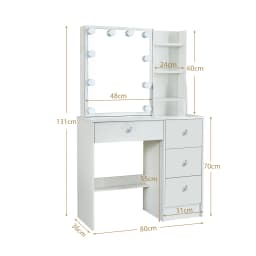 White Wood Dressing Table with LED Lighting Adjustable Brightness Dressing Table with Large Mirror Dressing Table with 4 Drawers