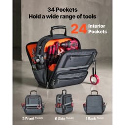 SucceBuy 34-Pocket Portable Tool Bag 13.2in Tool Pouch with Plastic Base Toolbox Garage Organizer Storage for Electrician Tools