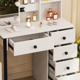 New White Vanity Set with 10 LED Lighted Mirror 5 Drawers 3 Color Dimmable Easy Assembly Sturdy Frame Makeup Desk Bedroom