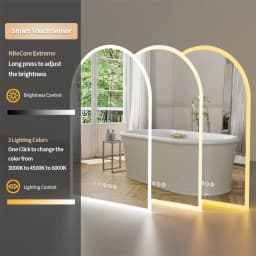 LUVODI Arched Backlit Bathroom Mirror Touch Screen LED Vanity Mirror with Time And Temperature Display Smart Bathroom Decor