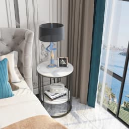 LUVODI Modern round Sofa Side Table Two-Tier Gold/Black Metal Frame End Coffee Table Nightstand with Open Space Storage