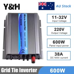 Y&H 600W MPPT Solar Grid Tie Inverter Pure Sine Wave,24V Battery/DC11-32V PV Input AC 220V Output, Solar Panel Home System