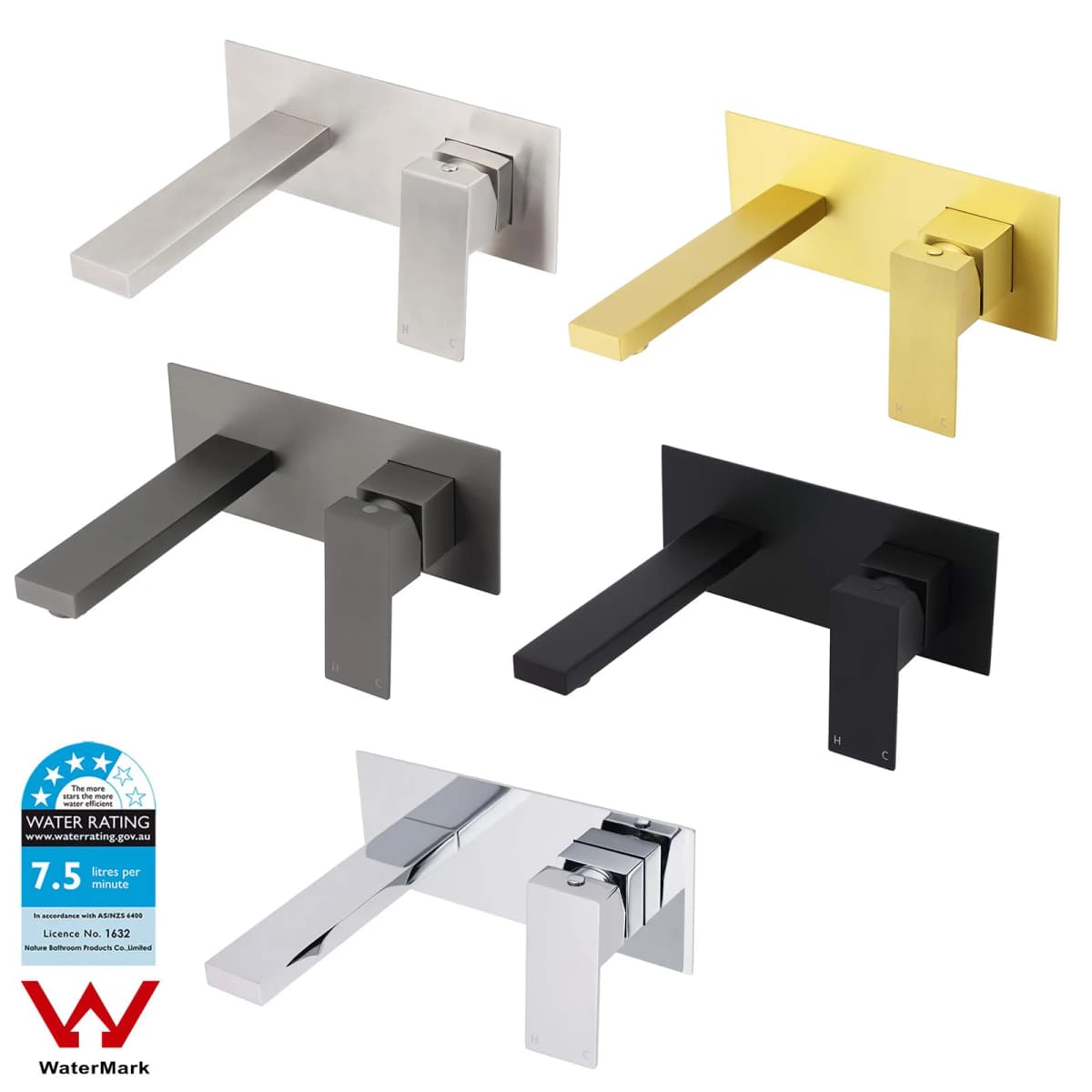 **Sydney Stock** KYLINS Wall Basin Mixer Tap Vanity Faucet Brushed Nickel Gold Black Gun Metal Chrome Square WaterMark Wels