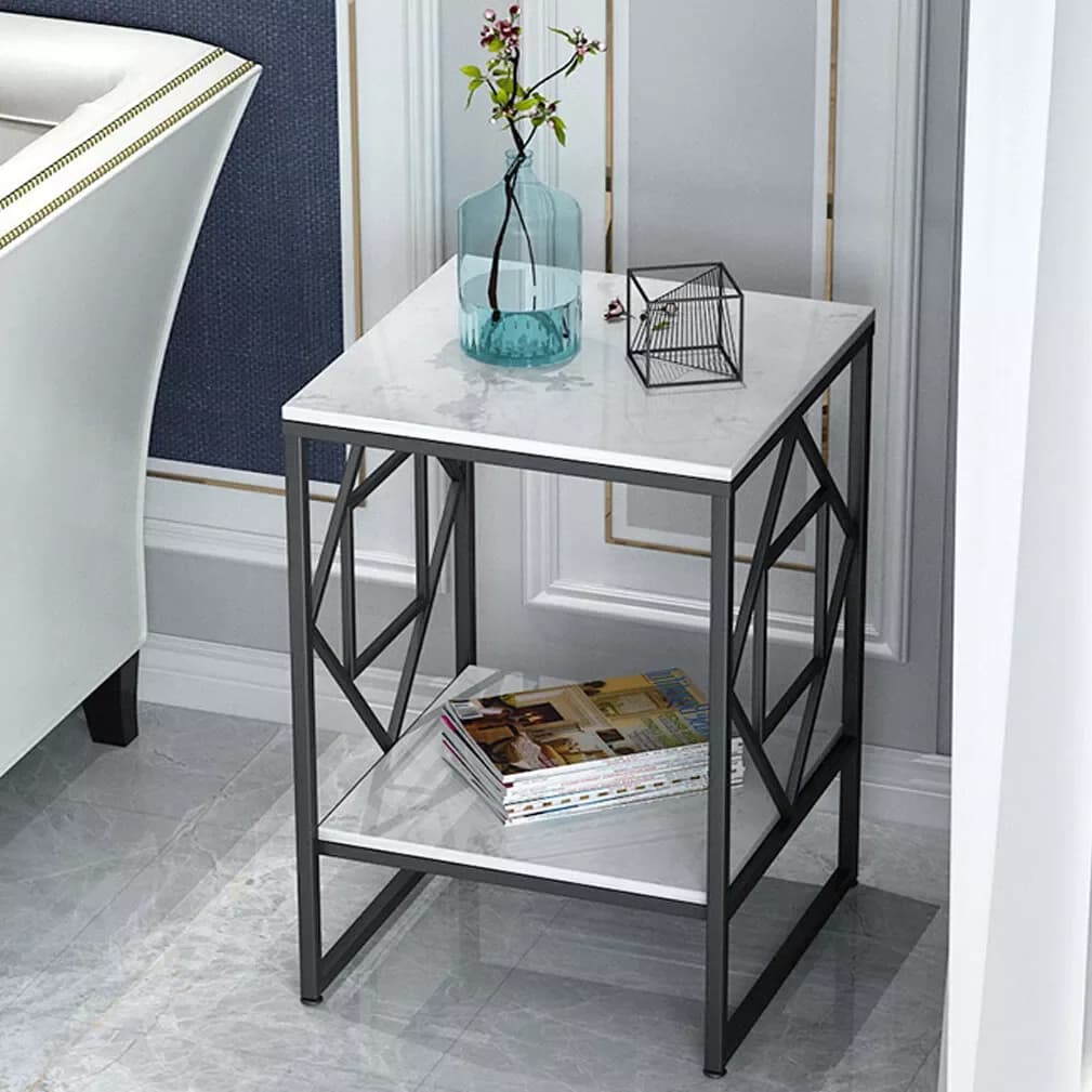 LUVODI Modern 2-Tier Coffee Side Table Modern Metal Frame Square Sofa End Tables for Living Room Storage