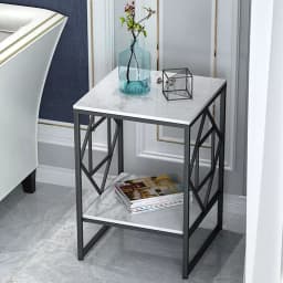 LUVODI Modern 2-Tier Coffee Side Table Modern Metal Frame Square Sofa End Tables for Living Room Storage