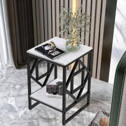 LUVODI Modern 2-Tier Coffee Side Table Modern Metal Frame Square Sofa End Tables for Living Room Storage