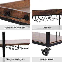 Kitchen Island Rolling Serving Cart with Storage Shelves and Adjustable Drop Leaf for Dining Room Kitchen Utility Wagon on Wheels