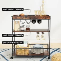 Kitchen Island Rolling Serving Cart with Storage Shelves and Adjustable Drop Leaf for Dining Room Kitchen Utility Wagon on Wheels