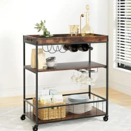 Kitchen Island Rolling Serving Cart with Storage Shelves and Adjustable Drop Leaf for Dining Room Kitchen Utility Wagon on Wheels