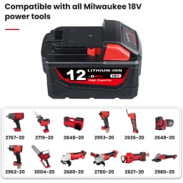 1/2/4Pcs 12.0Ah M18 Replace for Milwaukee 18V 48-11-1812 48-11-1820 Li-on Battery Pin Compatible with 18Volt Cordless Power Tool